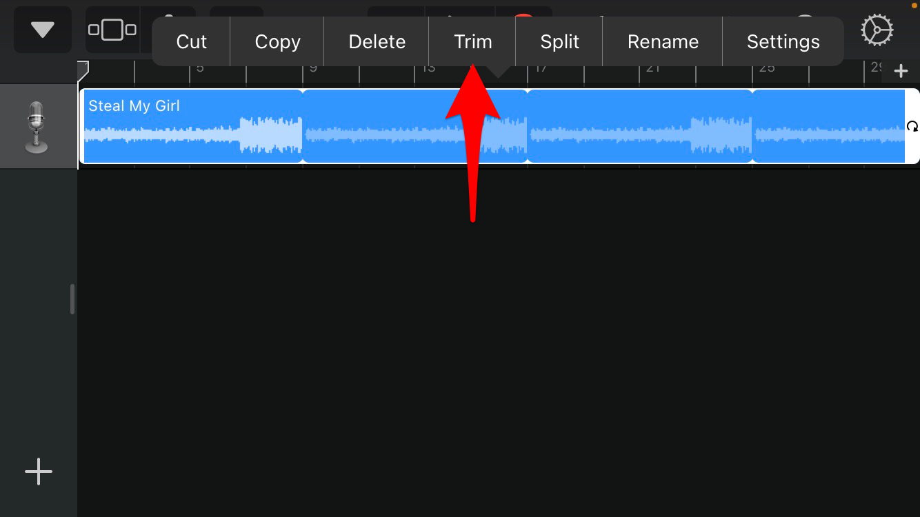 Después de seleccionar "Podar," arrastre el audio para obtener la sección deseada.
