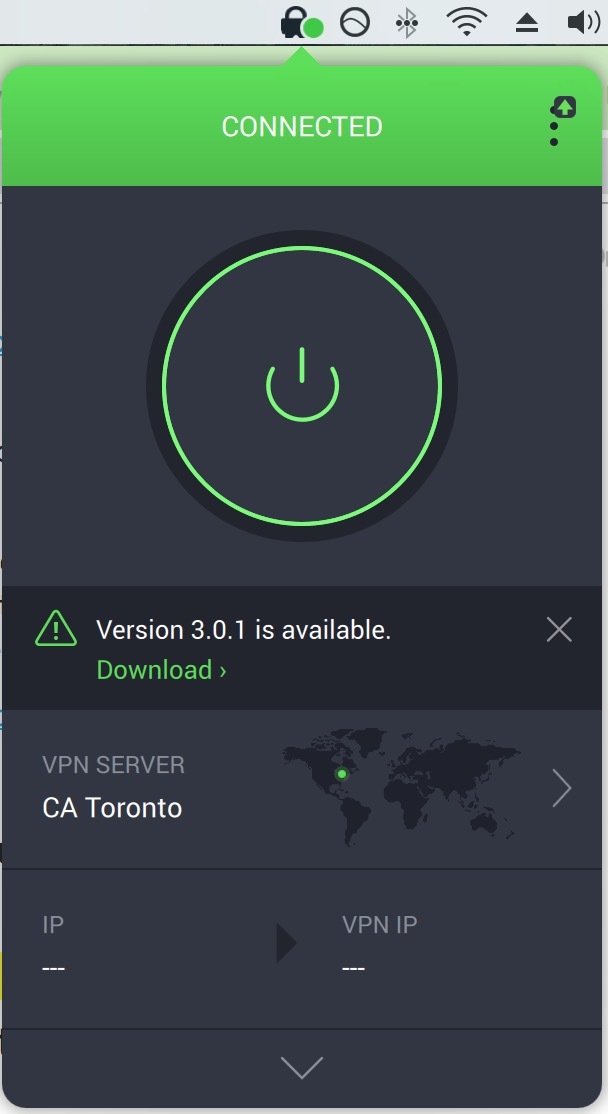 El punto verde indica que está conectado a la VPN.
