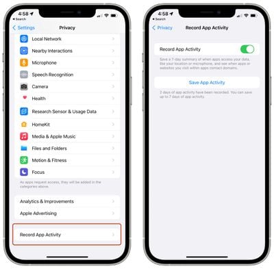 registrar la actividad de la aplicación ios 15