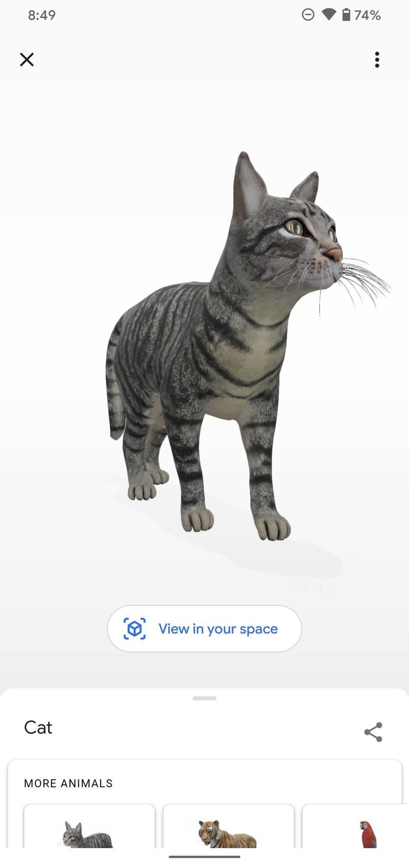 Animales 3D de la Búsqueda de Google