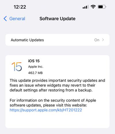actualización de seguridad de apple ios 15