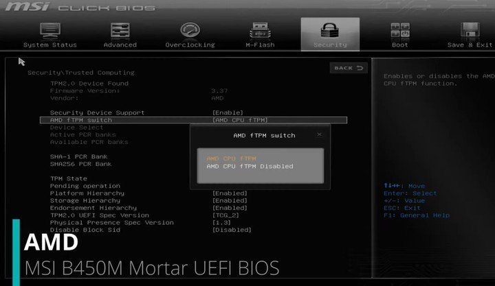UEFI desde una placa base MSI.  Captura de fotos de YouTube