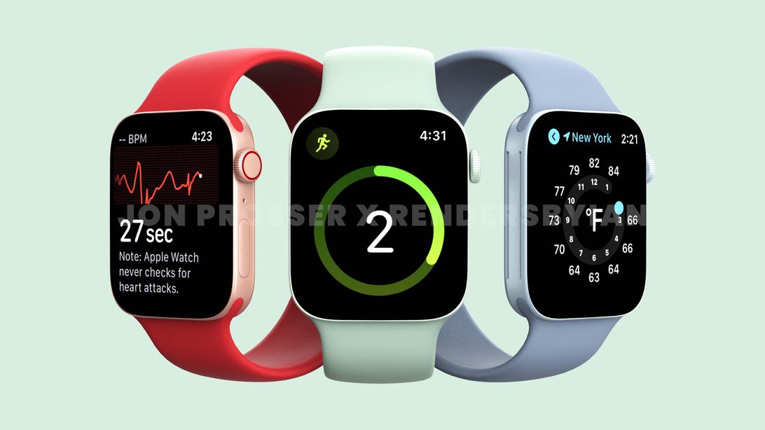 Apple Watch 7 render -rojo-verde-azul