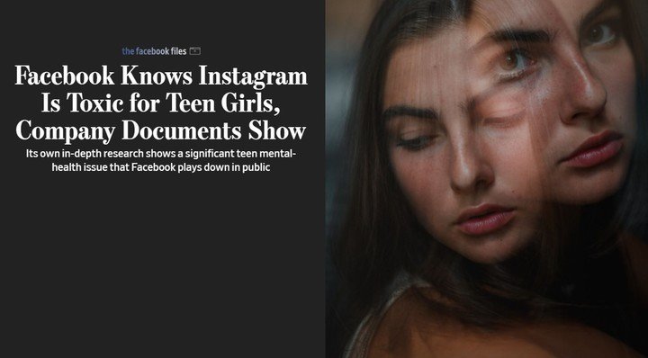 "Facebook sabe que Instagram es tóxico para las adolescentes, prueba un documento interno", el artículo de WSJ.  Foto de WSJ