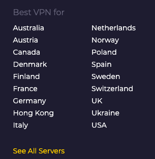 Muchas ubicaciones para uso de VPN.