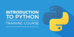 un logotipo y texto que dice introducción al curso de capacitación de Python sobre un fondo azul