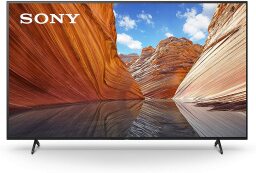 Televisor Sony X80J 4K de 75 pulgadas que muestra una imagen de cañones reflejados en un río. 