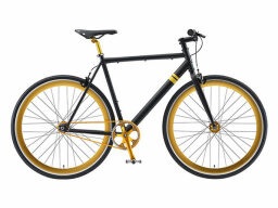 una bicicleta negra y dorada