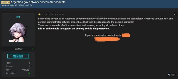 La filtración de datos en un sitio de compra y venta de cibercriminales. Foto Captura de pantalla