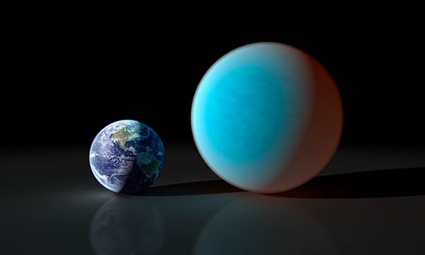 Un gráfico que muestra la Tierra en contraste con una concepción del "super-Tierra" 55 Cancri e.