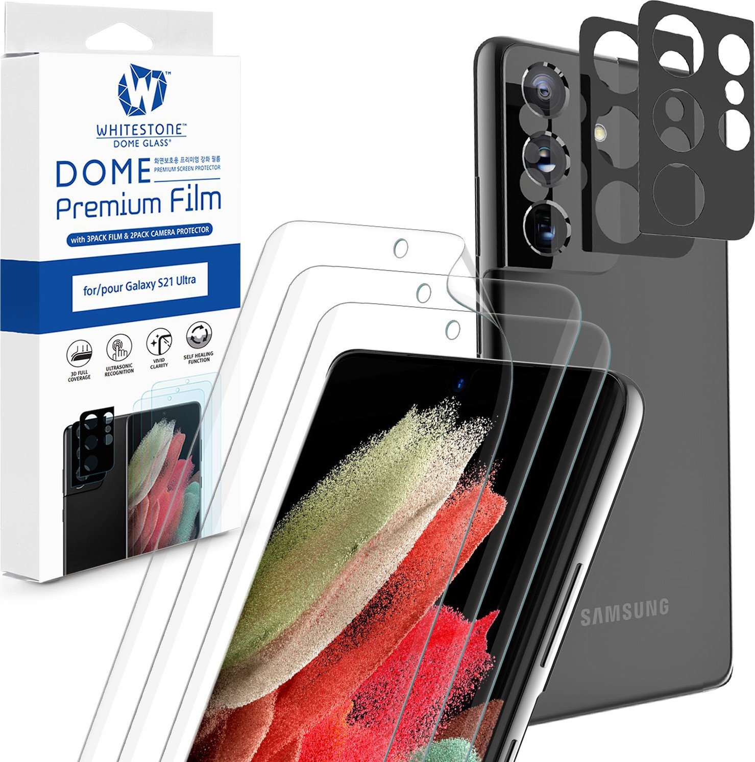 Película de cúpula Whitestone Galaxy S21 Ultra Render