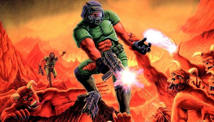 Doom, el videojuego lanzado en 1993 por id Software por Carmack y John Romero.  Id de foto Suave