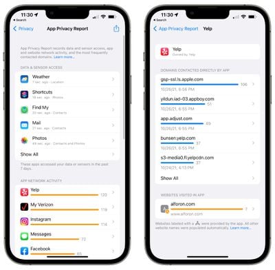 informe de privacidad de la aplicación ios 15 2