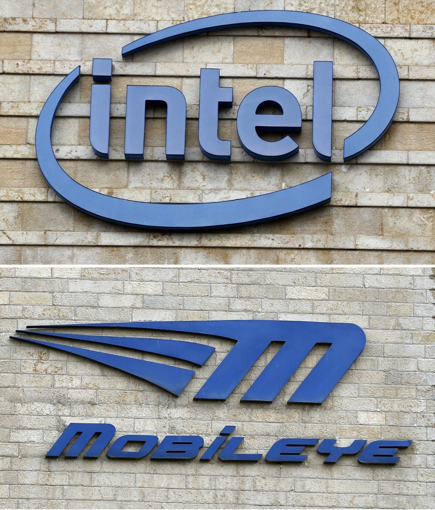 Un logotipo de Intel combinado con un logotipo de Mobileye