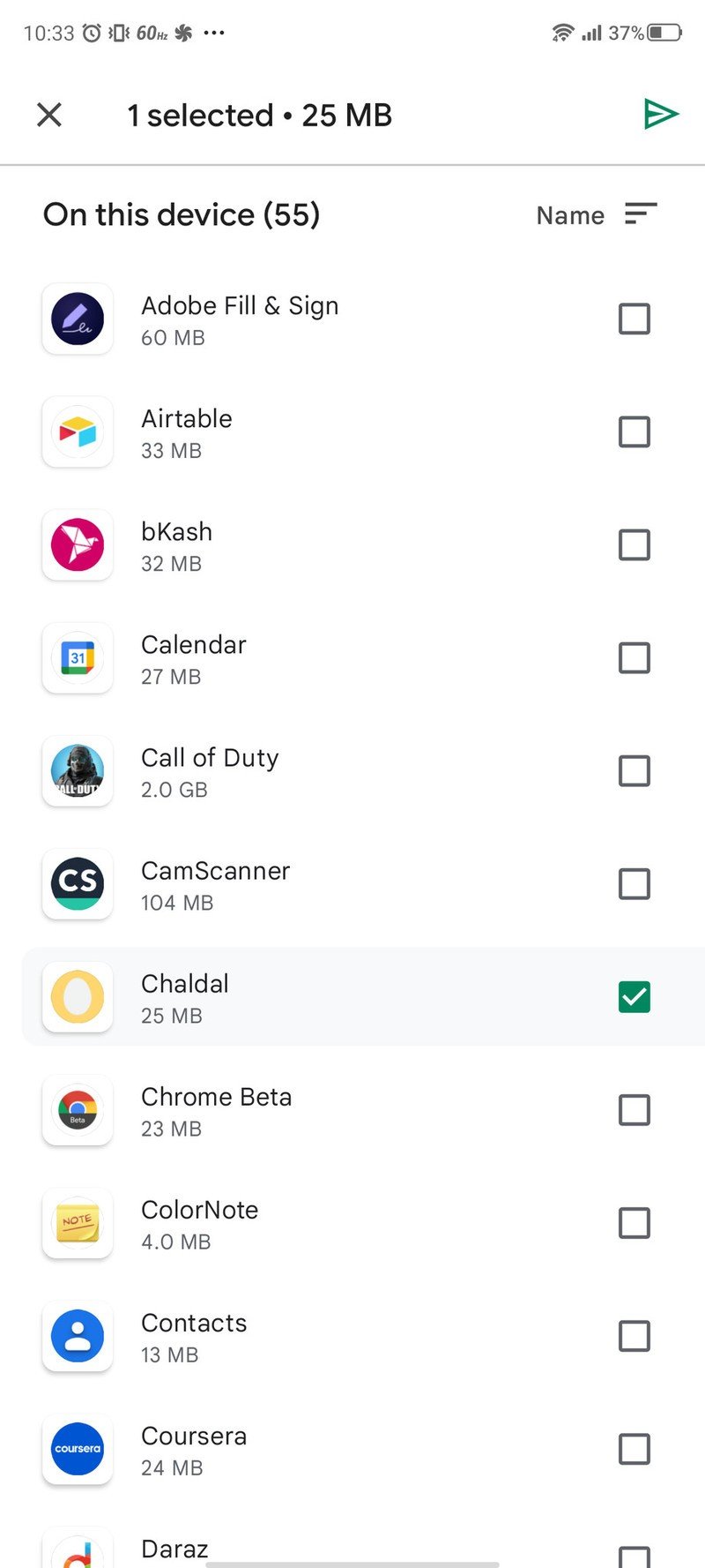 Cercano Compartir Enviar aplicaciones de Android