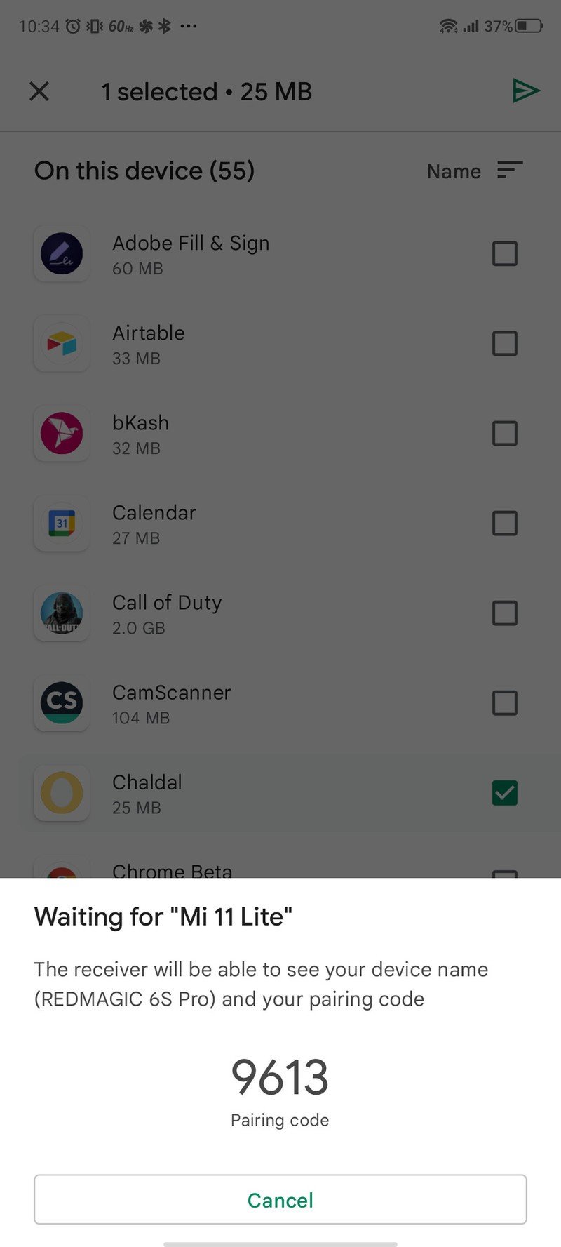 Cercano Compartir Enviar aplicaciones de Android