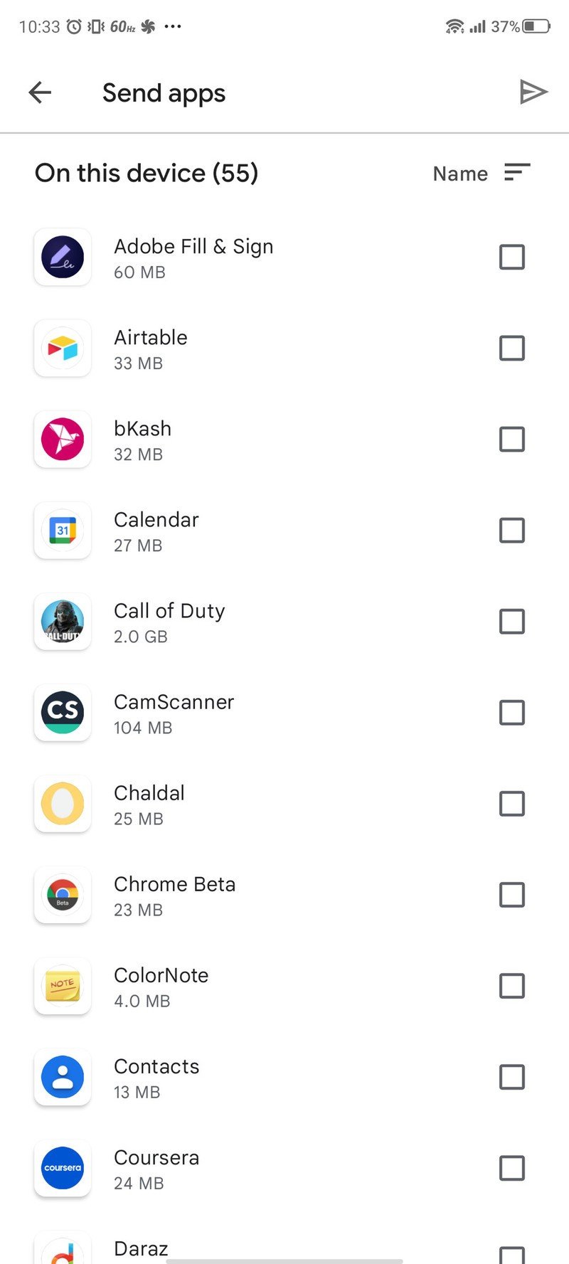 Cercano Compartir Enviar aplicaciones de Android