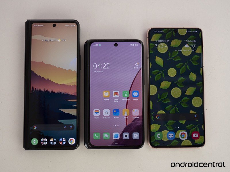 Oppo Find N Vs Galaxy Z Fold 3 Vs Galaxy S21 Tamaño de pantalla