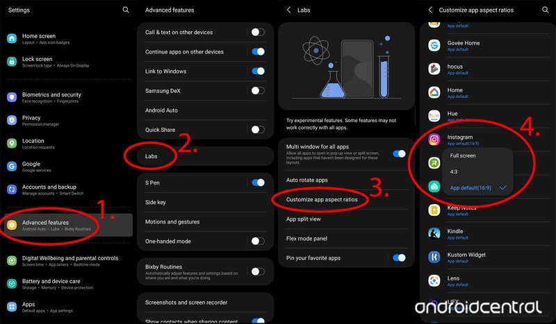 Samsung Galaxy Z Fold 3 App Scaling Screenshots