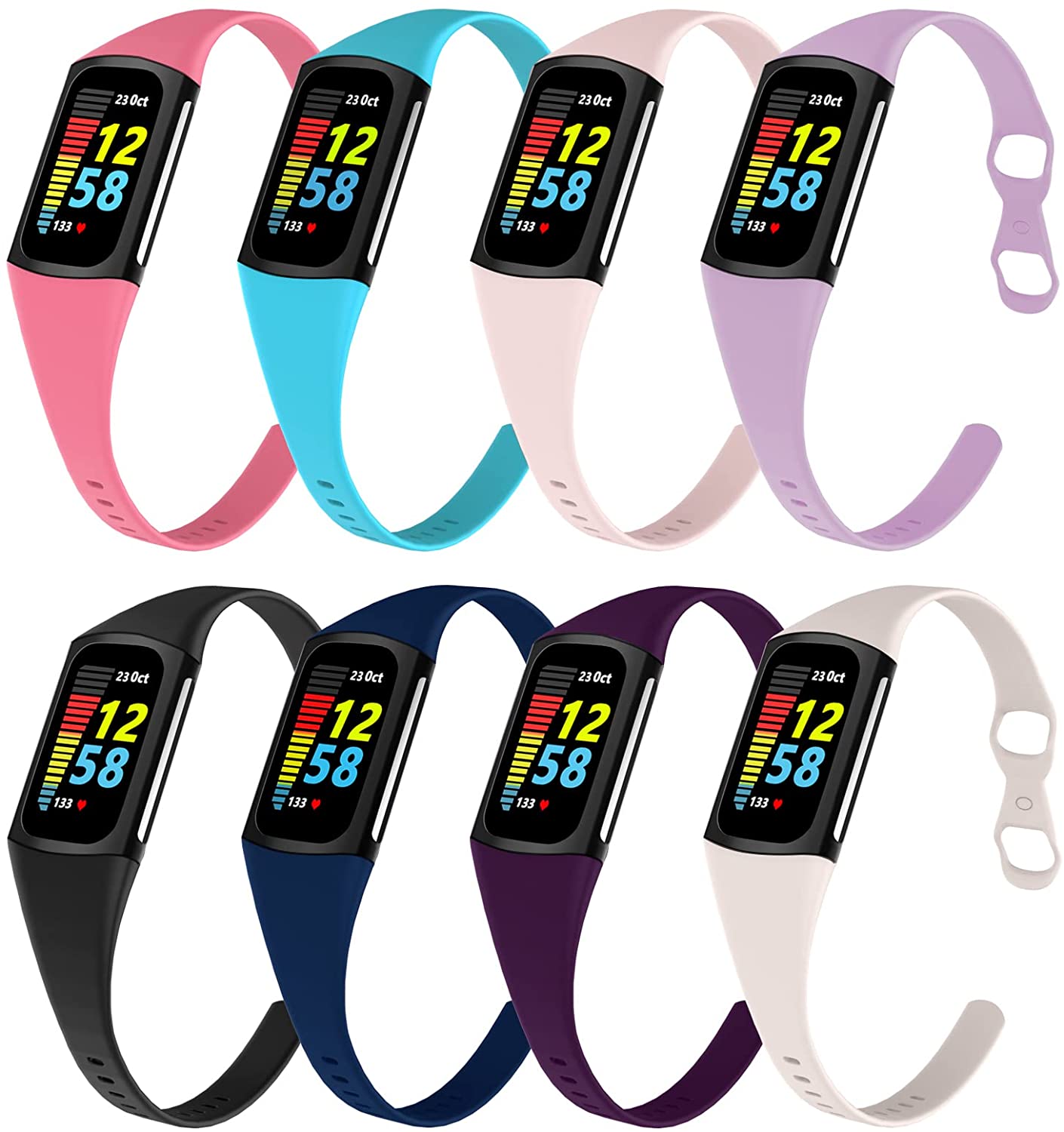 Pack de 8 bandas de silicona para Fitbit Charge 5 Surundo Slim Reco