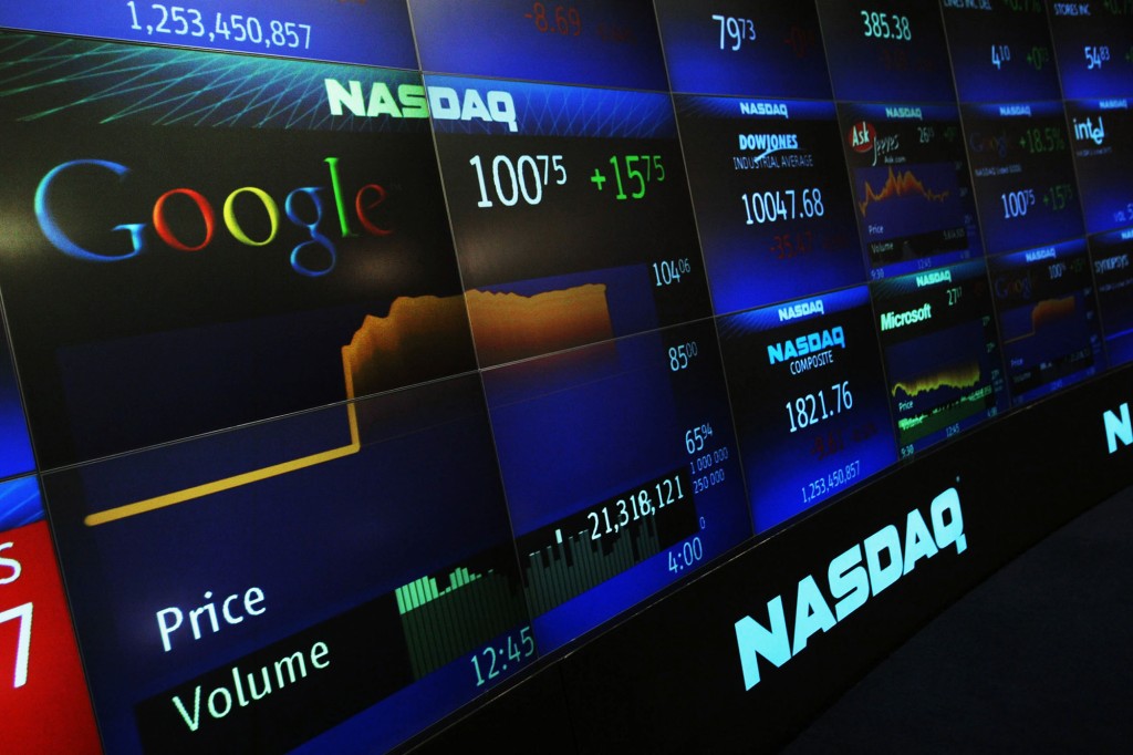 El precio de las acciones de Google aparece en el sitio del mercado Nasdaq