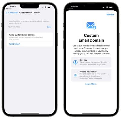 dominio de correo electrónico personalizado ios 15 4