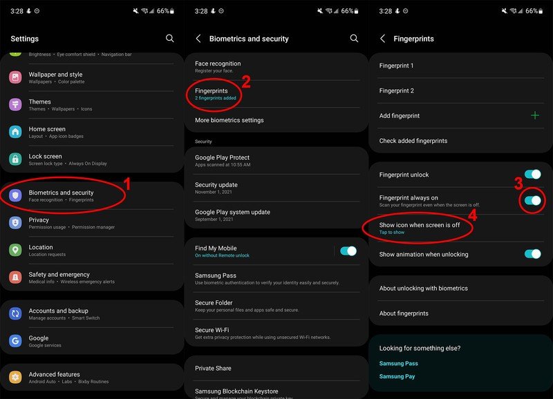 Samsung Galaxy S21 Fe Screenshot Fingerprint Options