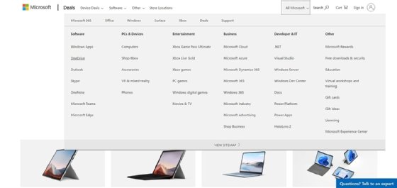 La aplicación web para la página de inicio de Microsoft Store