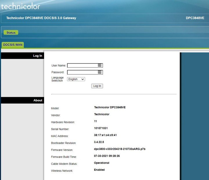 La página de acceso a un router wifi.  Foto: captura.