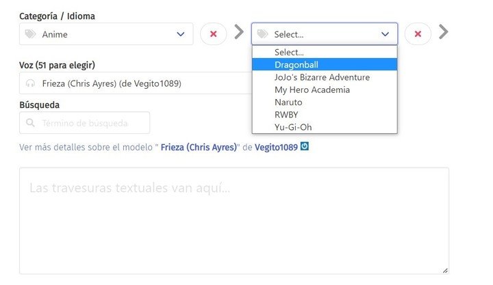En la sección Anime puedes elegir las voces de varias series japonesas como Dragon Ball, Naruto o Yu-Gi-Oh.