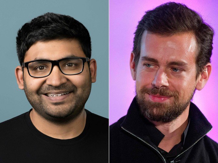 Parag Agrawal, director ejecutivo de Twitter, y Jack Dorsey, ex director ejecutivo y fundador de la empresa.  foto AFP