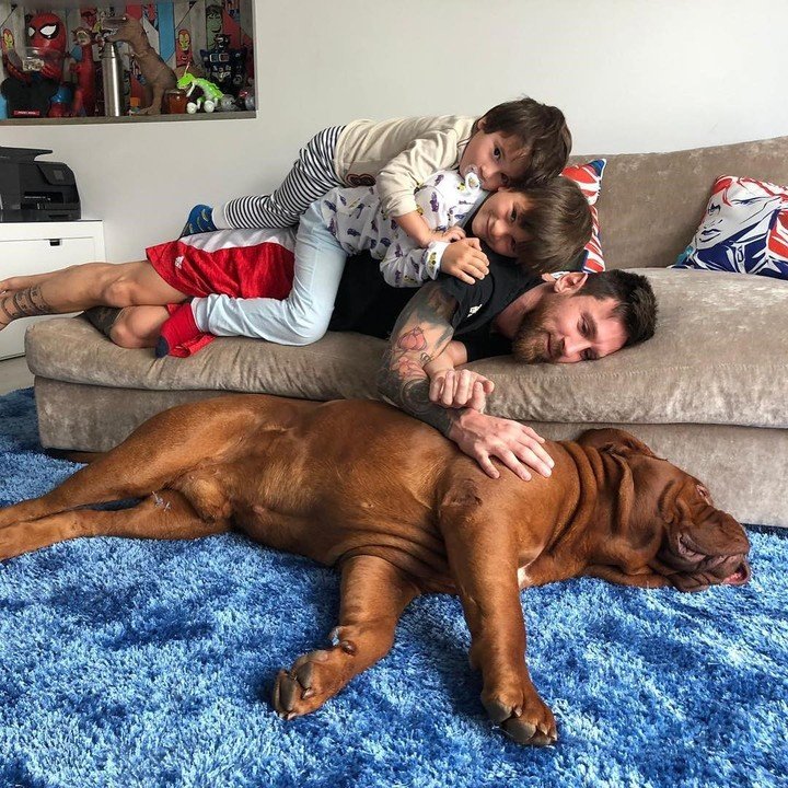 Messi con su perro.  Foto de Instagram @leomessi.