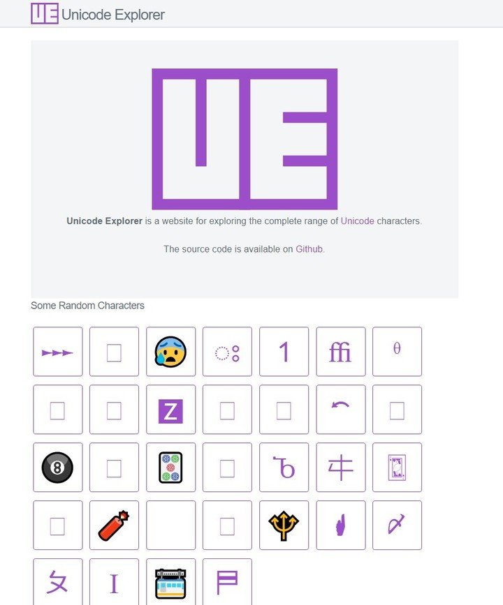 El sitio de Unicode Explorer tiene varias opciones de código disponibles.