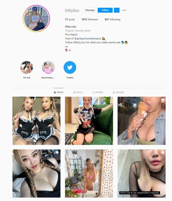 Kitty Lixo tiene 197 mil seguidores en Instagram.