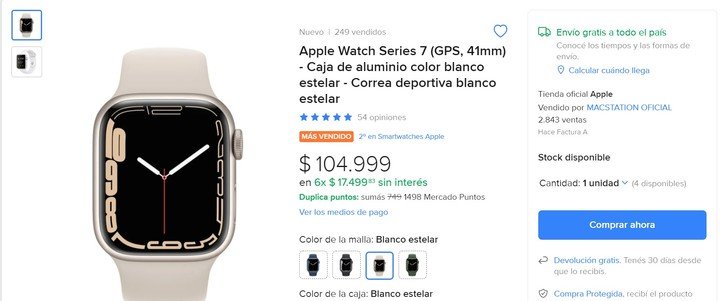 El último reloj inteligente de Apple también se puede comprar en la tienda oficial de Apple en Mercado Libre.