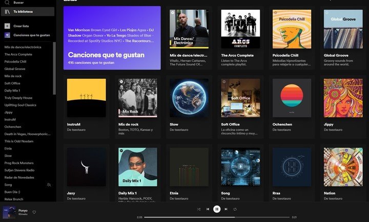 La interfaz de Spotify destaca por su facilidad de uso.