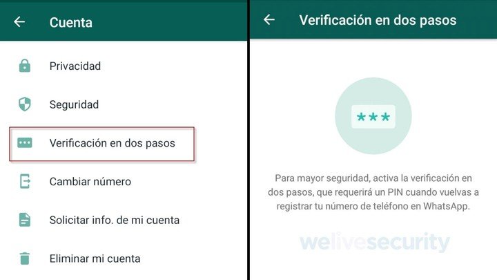 Verificación en dos pasos en WhatsApp.