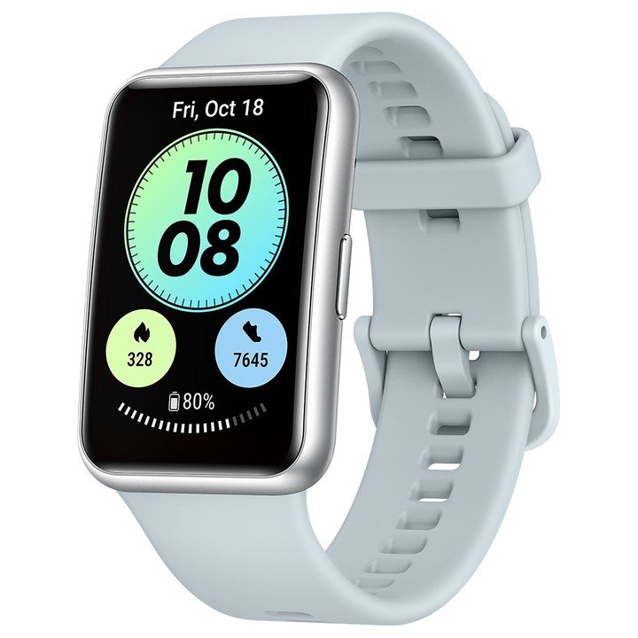 WatchFit de Huawei.  Pantalla AMOLED con una resolución de 456 por 280 píxeles y unos 326 ppp.  $22,199.