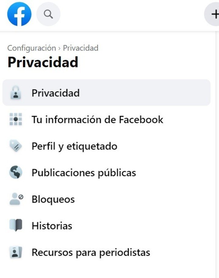 En el menú de Configuración de Facebook puedes ajustar los parámetros de privacidad de la cuenta.