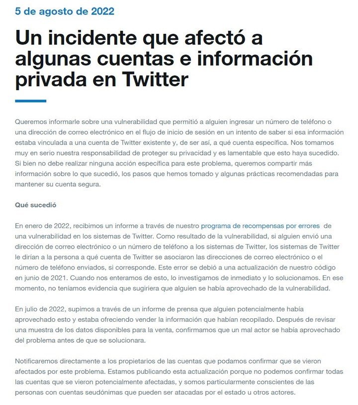 Twitter reconoce un incidente de seguridad informática.  Foto Prensa Twitter