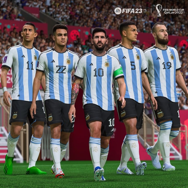 Lionel Messi y La Scaloneta son candidatos a ganar el Mundial de Qatar 2022 para FIFA 23. Foto: EA Sports.