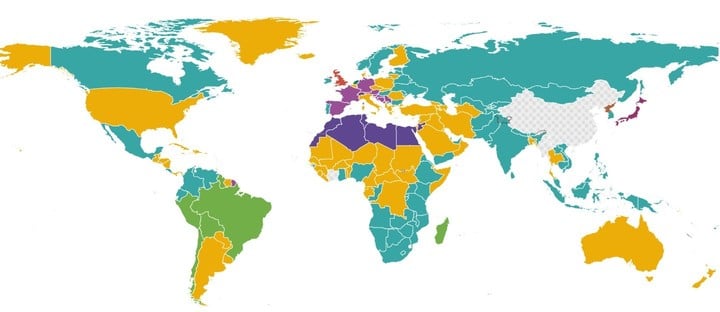 Google identificó en amarillo los países con más búsquedas de la Selección Argentina durante Qatar 2022. Foto: captura de pantalla.