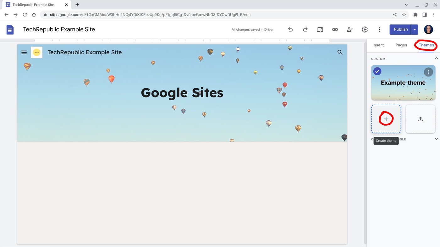 Tema de sitio personalizado de Google Sites