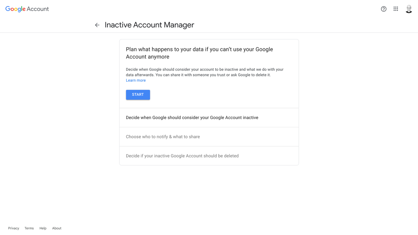 Administrador de cuentas inactivas de Google.