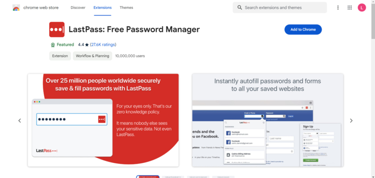 Extensión del navegador LastPass Chrome.