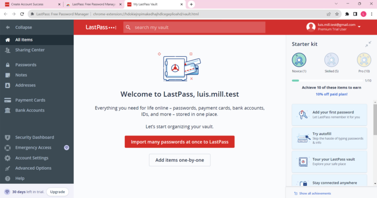 Bóveda web de LastPass.