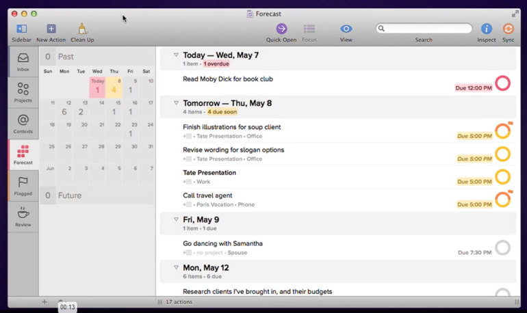 Vista de pronóstico en OmniFocus.