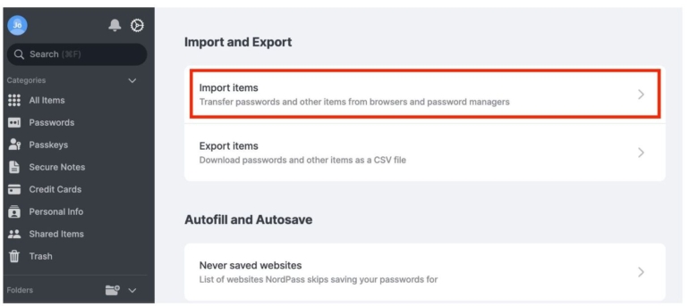 Importación de contraseña de NordPass.