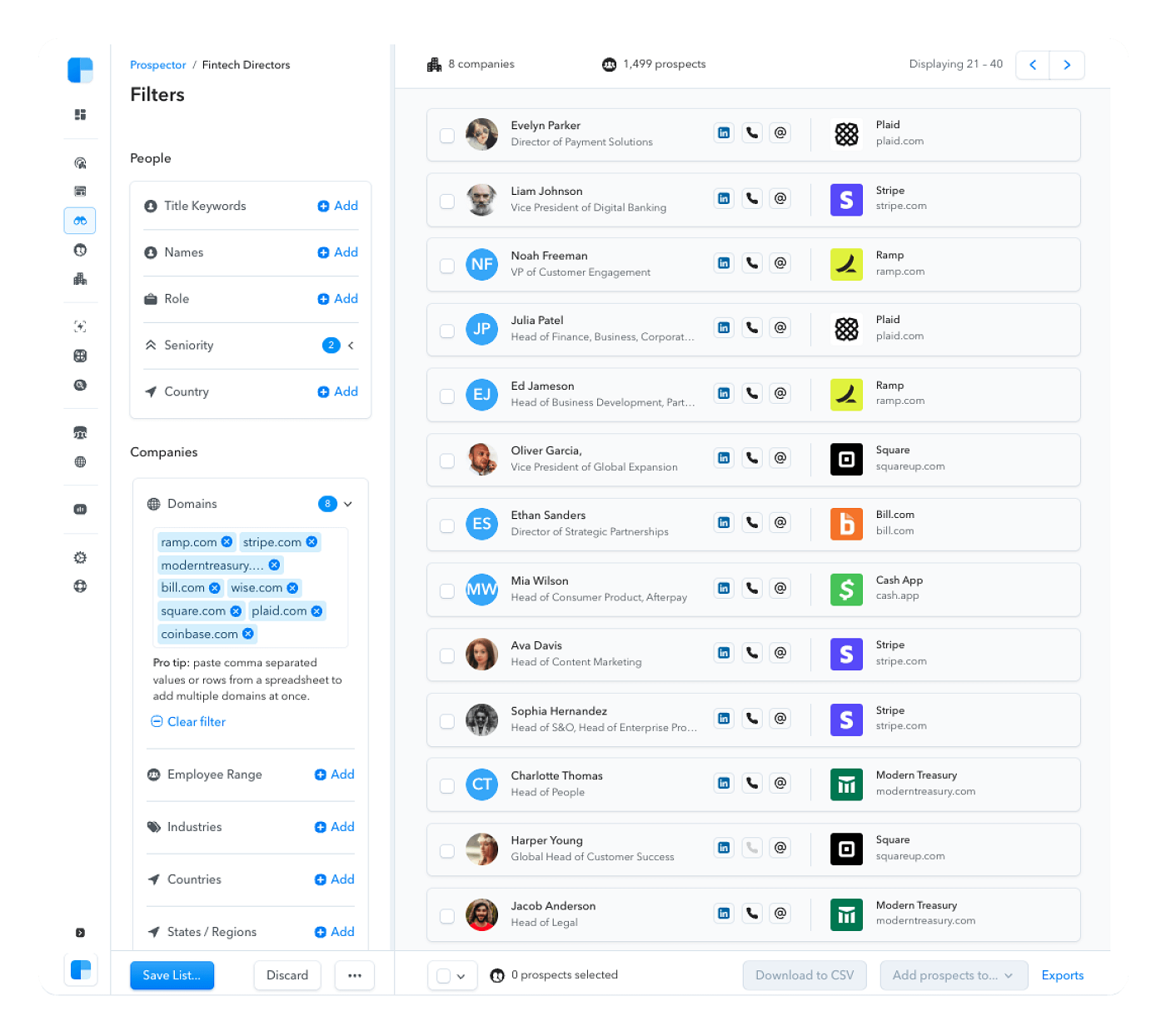 Example of Clearbit prospecting dashboard.