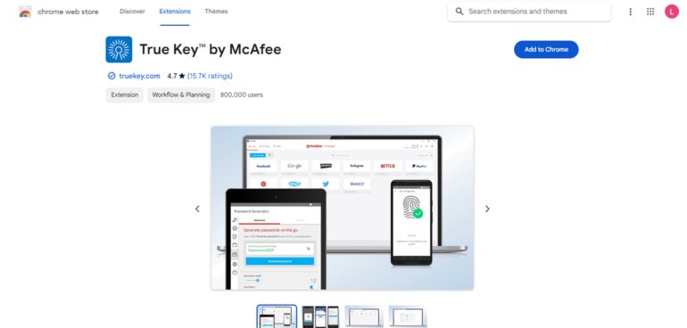 Extensión McAfee True Key para Chrome.